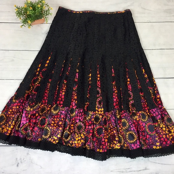Free People Black Lace & Silk Floral Skirt - Picture 1 of 8
